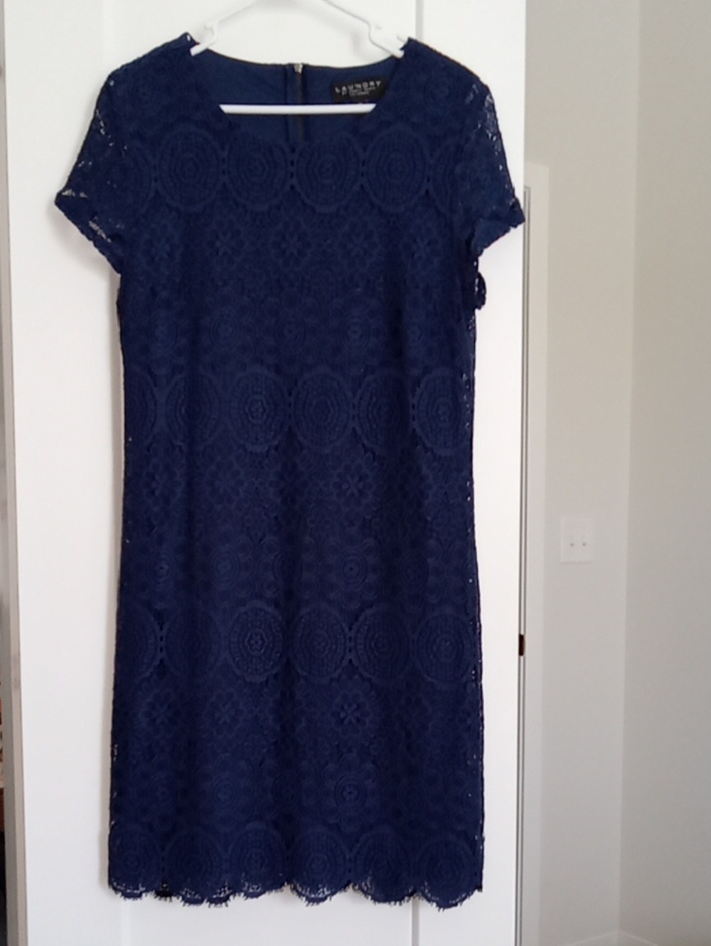 Laundry By Shelli Segal Navy Lace Short Sleeve Shift Dress
